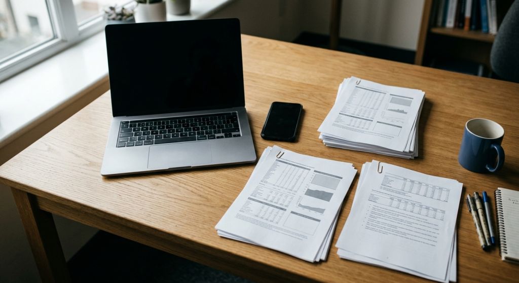 Profesjonalne biuro z raportami analitycznymi i nowoczesną technologią w świetle dziennym