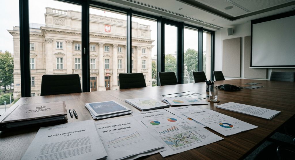 Gmach Ministerstwa Finansów oraz dokumenty analityczne dotyczące budżetu i rynku energii
