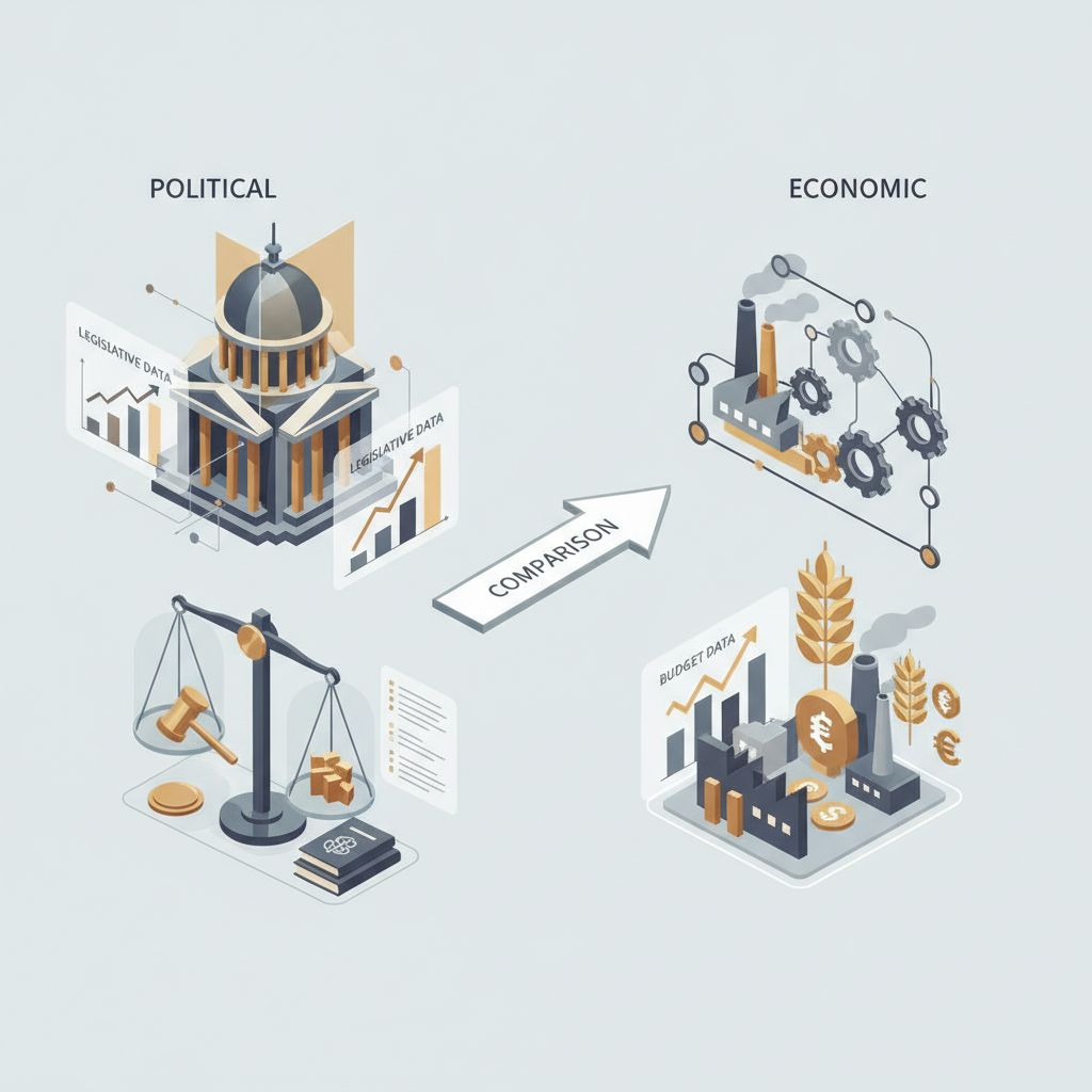 Nowoczesna infografika wektorowa z wagą sprawiedliwości, wykresami słupkowymi i symbolami rolnictwa.